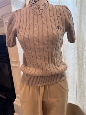 Ralph Lauren Camel Cable Knit Short Sleeve Sweater